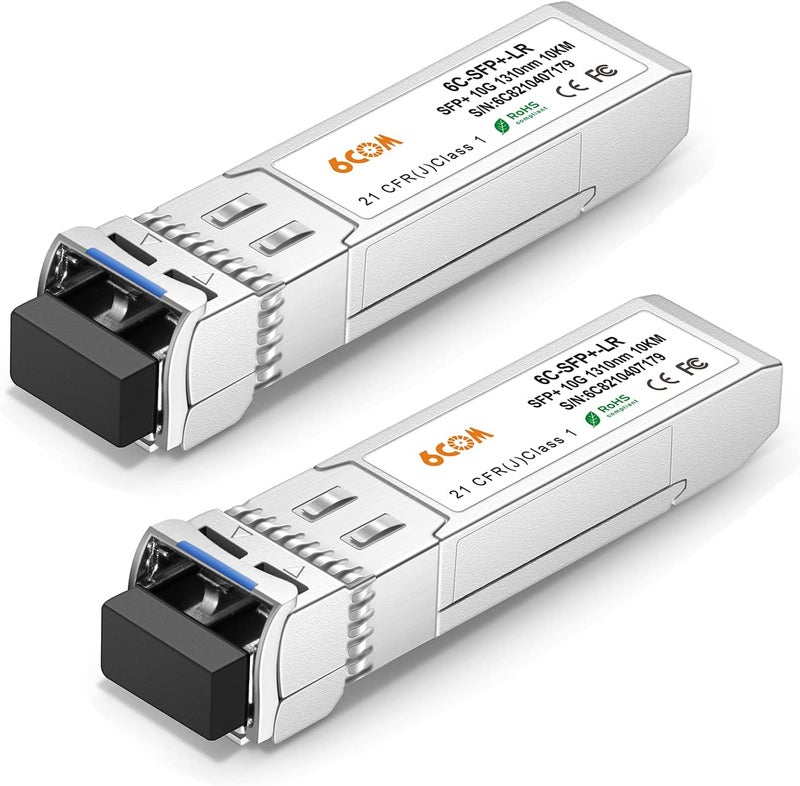 6COM 2Pack 10GBase-LR SFP+ Transceiver, 10G LC Single Mode Module for Cisco SFP-10G-LR, Meraki MA-SFP-10GB-LR, Ubiquiti UF-SM-10G, Mikrotik, D-Link, Supermicro, Netgear DDM, 1310nm, 10km - Image 1